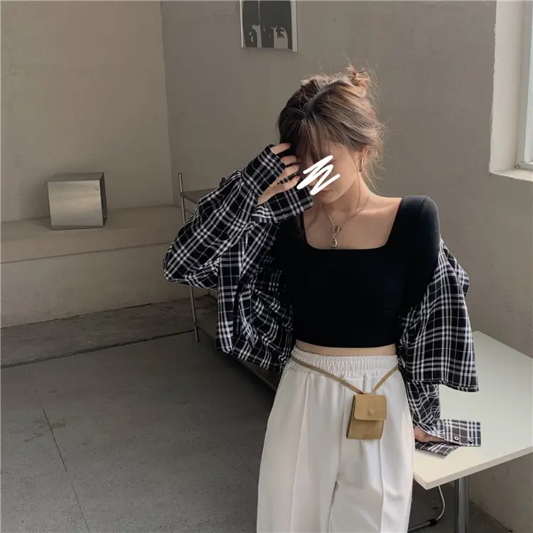 Women's Long Sleeve Square Collar Top with Pink Pants — feature 9
