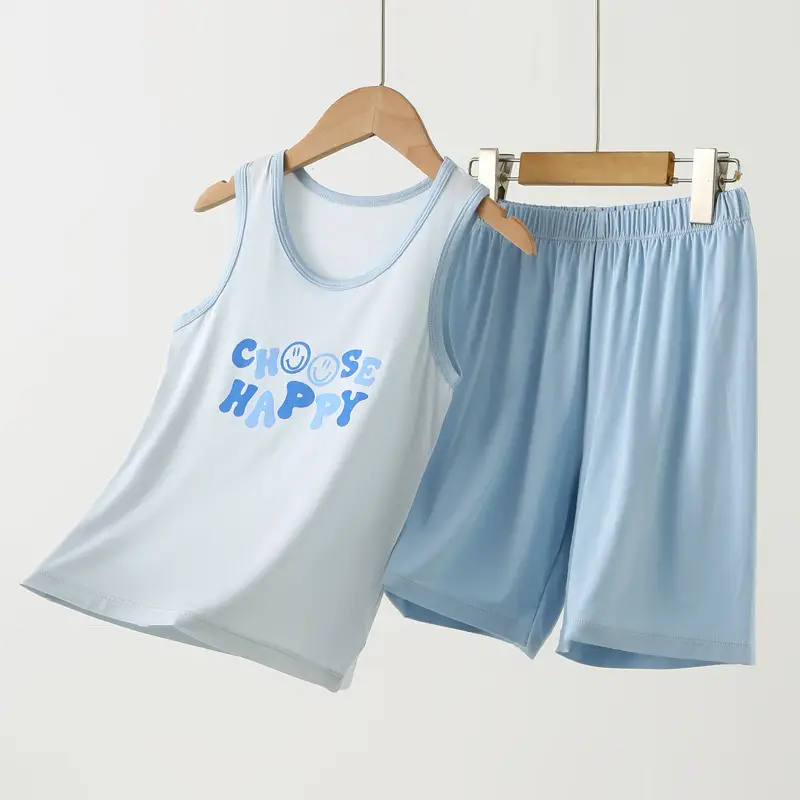 Kids Summer Vest Set Blue Light Modal Cotton - Image 16