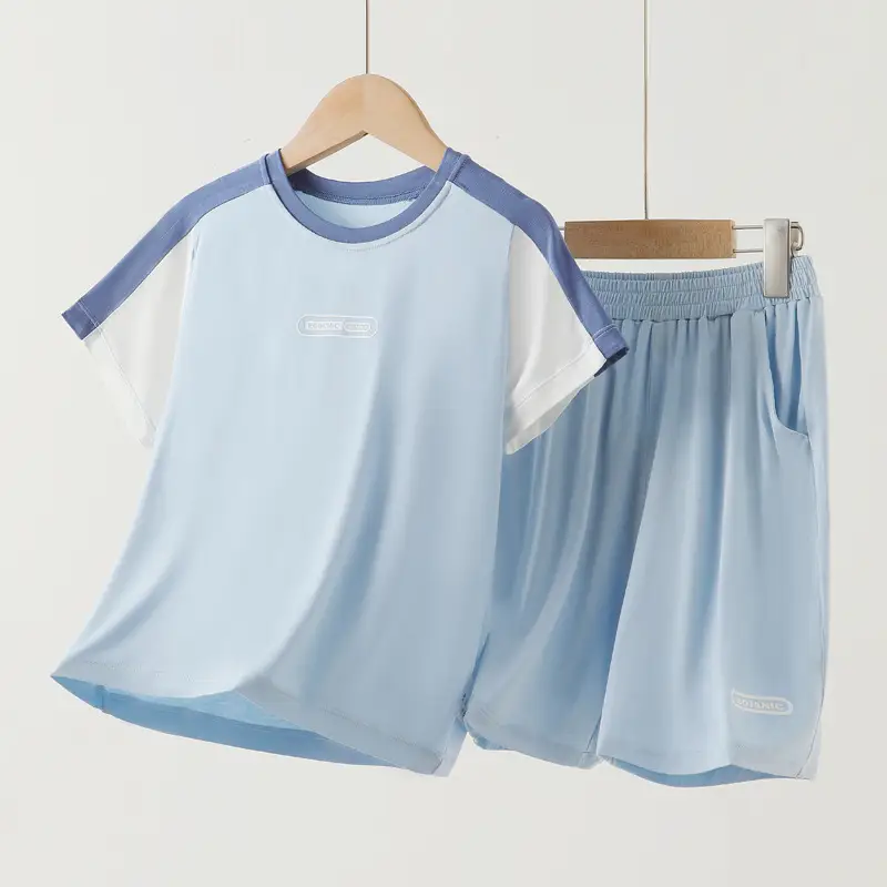 Kids Summer Vest Set Blue Light Modal Cotton - Image 8