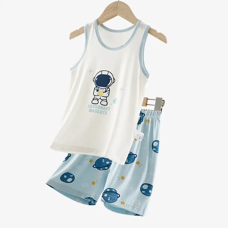 Kids Summer Vest Set Blue Light Modal Cotton - Image 5