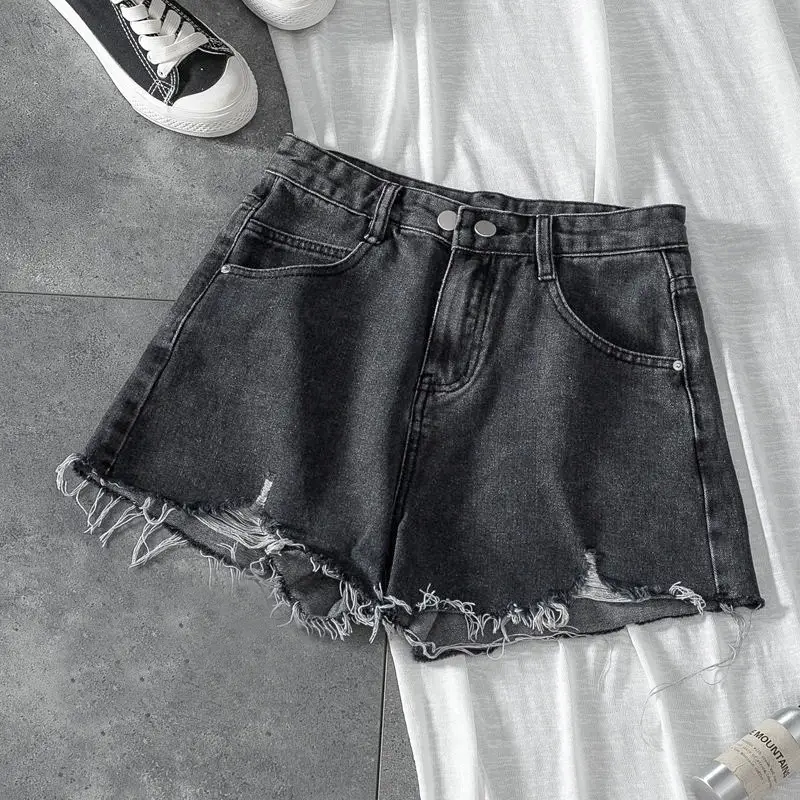 Women Denim Shorts White High Waist Ripped Wide Leg - Image 24