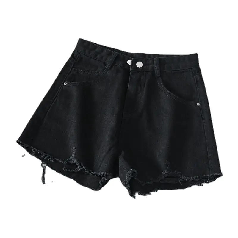 Women Denim Shorts White High Waist Ripped Wide Leg - Image 25