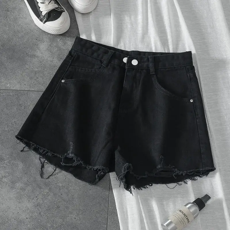 Women Denim Shorts White High Waist Ripped Wide Leg - Image 9