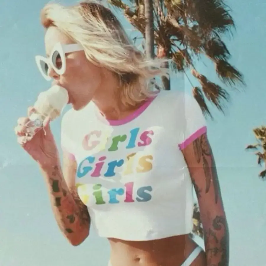 2024 Summer Women's Printed Cotton T-Shirt with White Underwear