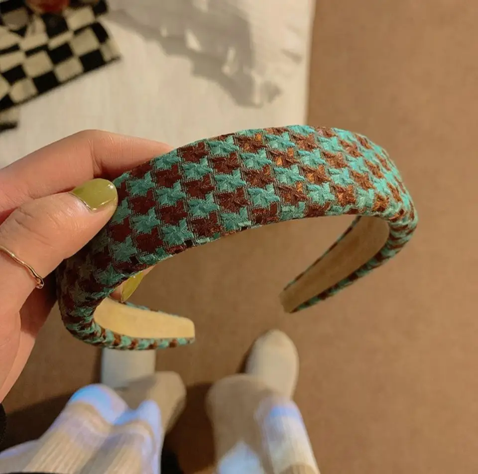 Houndstooth Retro Headband Women Autumn Winter - Image 2