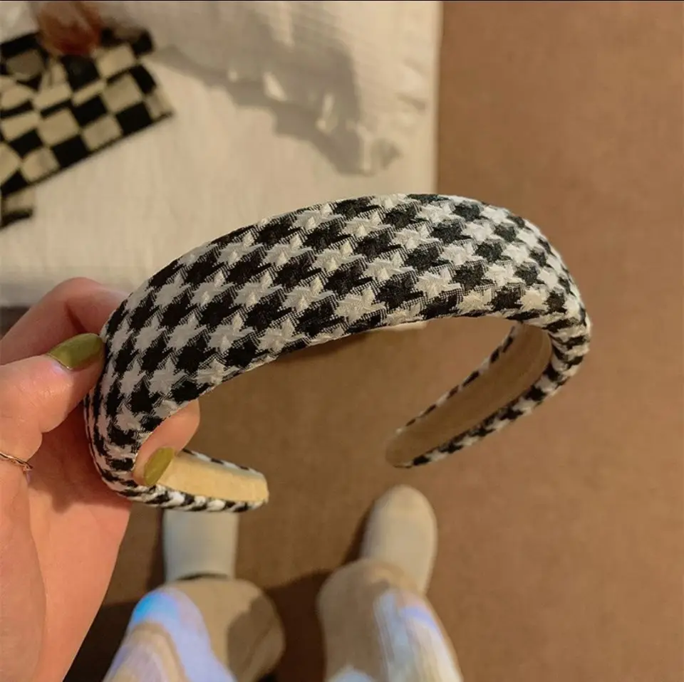 Houndstooth Retro Headband Women Autumn Winter - Image 3