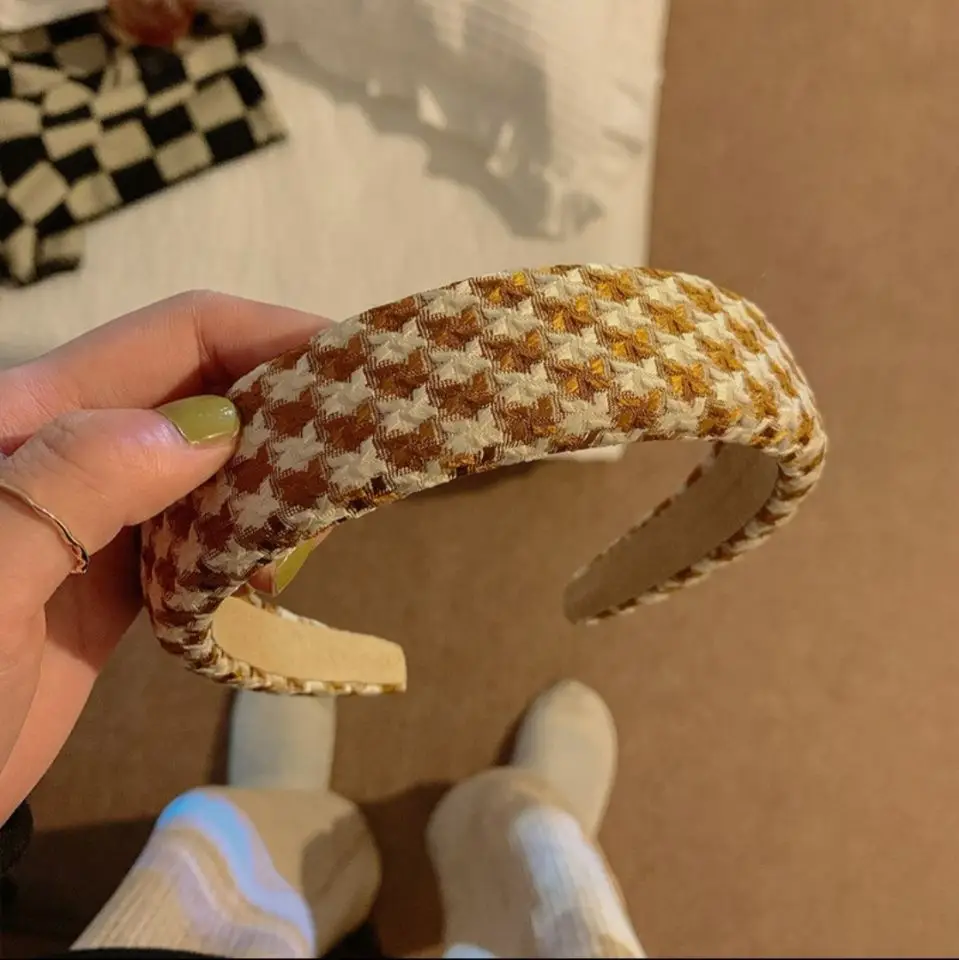 Houndstooth Retro Headband Women Autumn Winter - Image 5