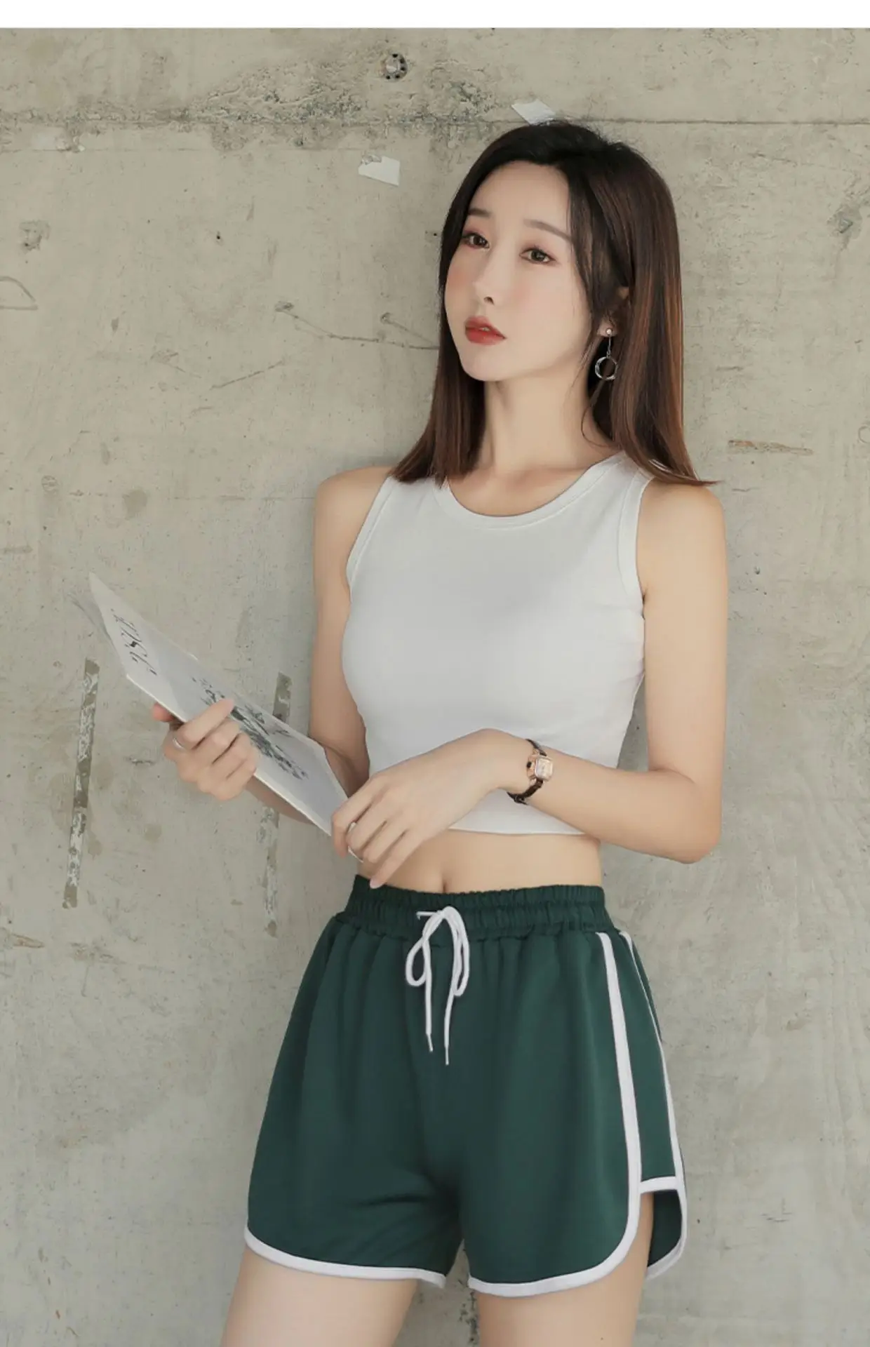 Women Green Track Shorts Wide Leg Running Shorts — feature 18