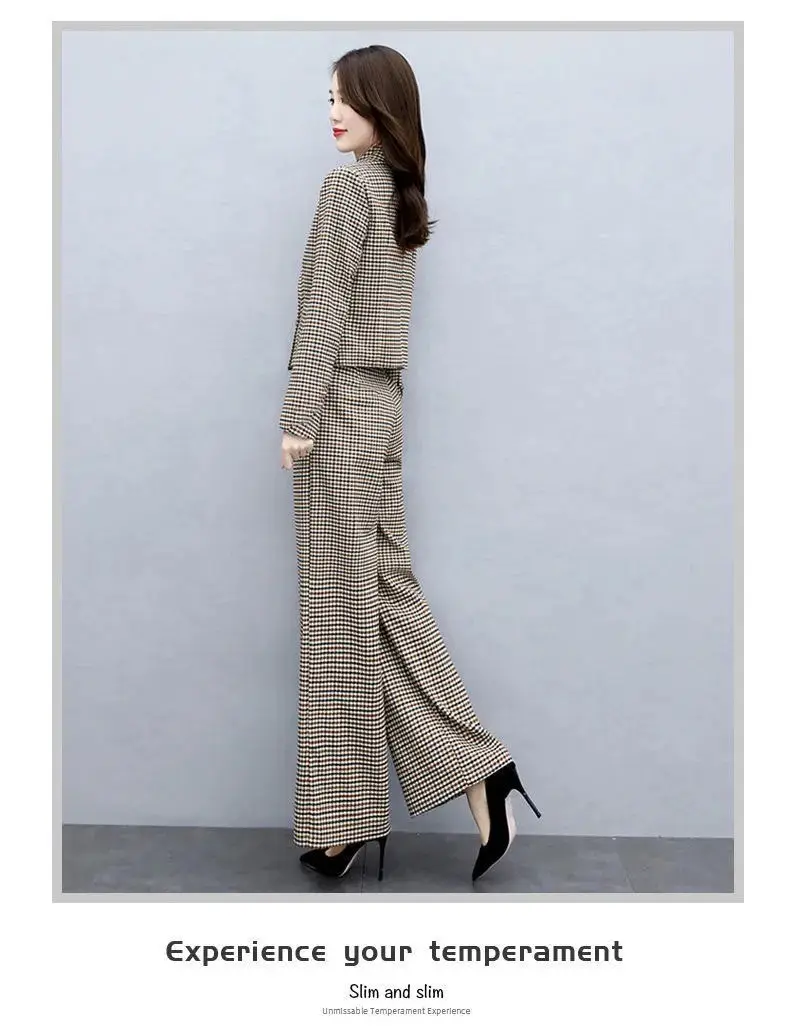 Korean Style Plaid Wide Leg Pants 2-Piece Suit for Women — feature 21