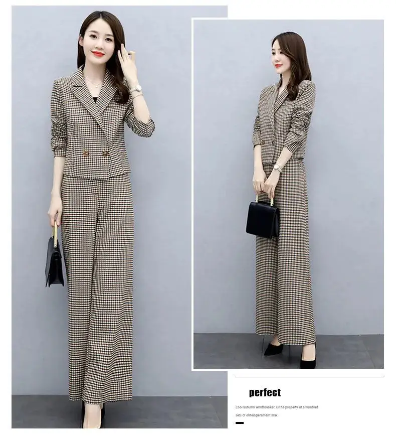 Korean Style Plaid Wide Leg Pants 2-Piece Suit for Women — feature 22