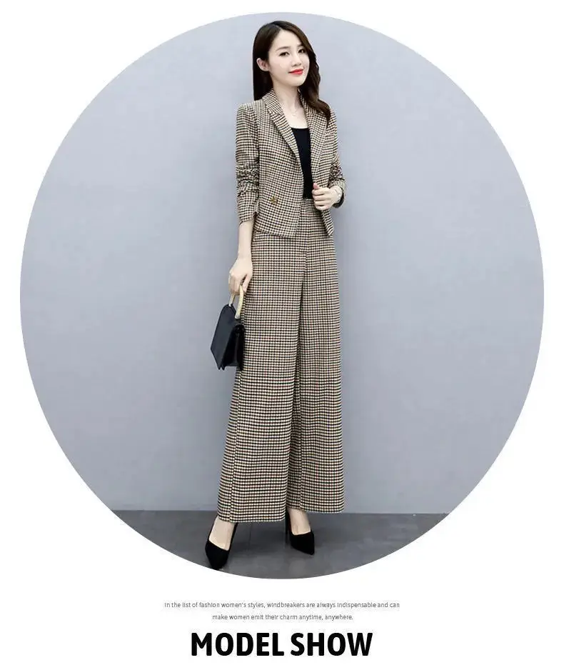Korean Style Plaid Wide Leg Pants 2-Piece Suit for Women — feature 23