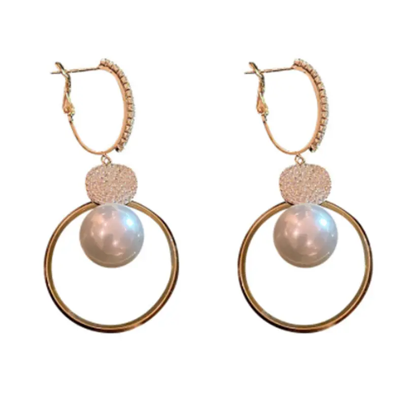 Women's Pearl Circle Pearl Drop Earrings Gold Plated - Image 6