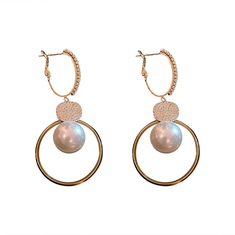 Women's Pearl Circle Pearl Drop Earrings Gold Plated — feature 8