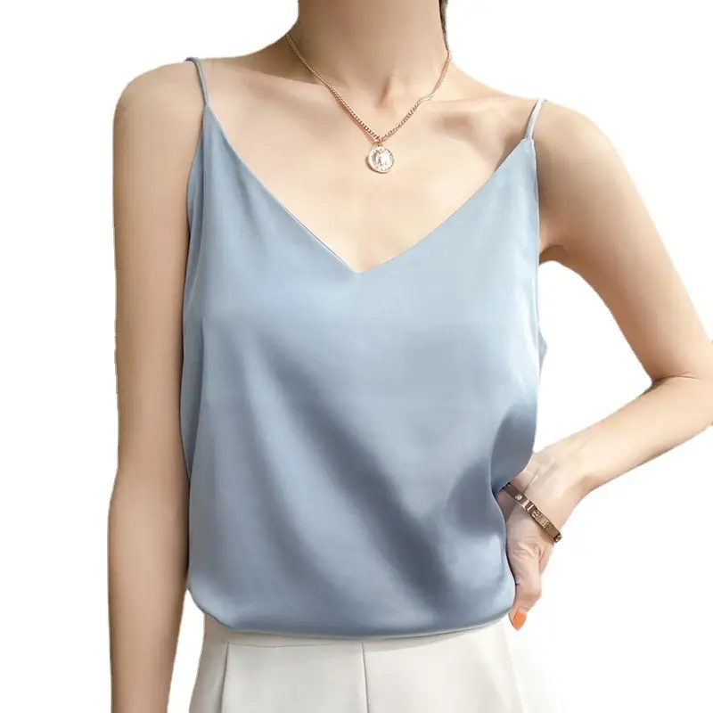 White V-Neck Acetate Camisole for Women Slim Fit - Image 14