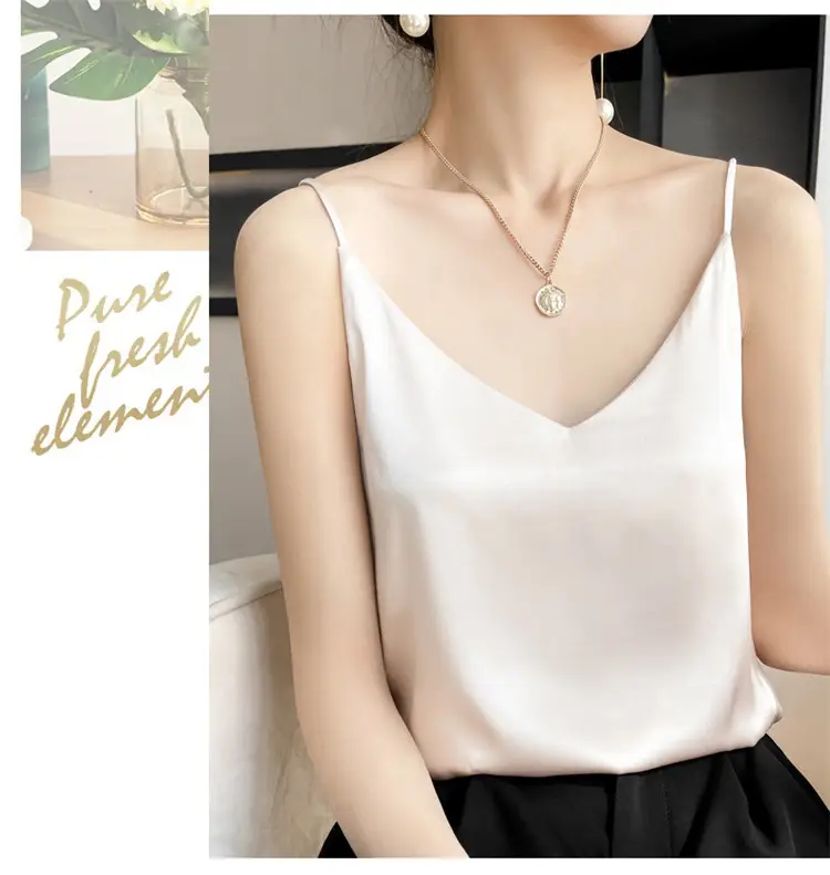 White V-Neck Acetate Camisole for Women Slim Fit — feature 15