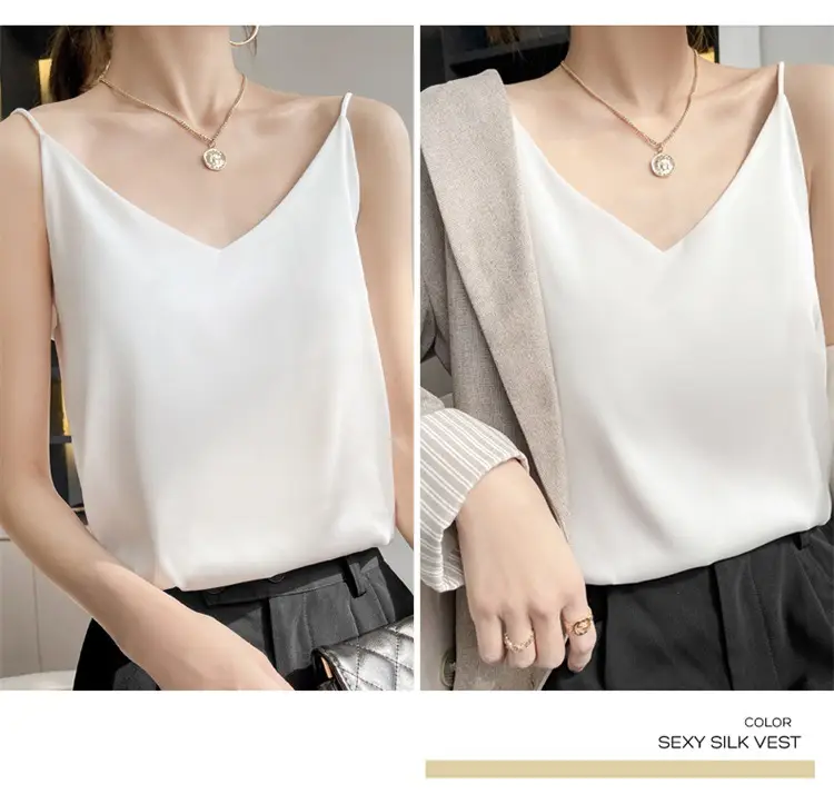 White V-Neck Acetate Camisole for Women Slim Fit — feature 17