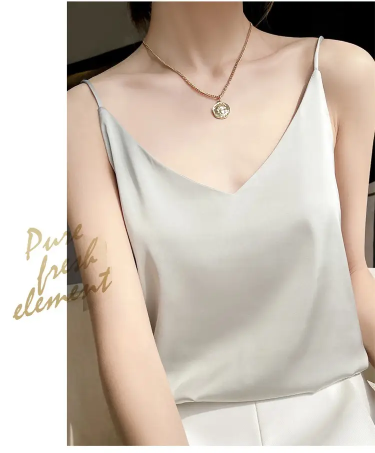 White V-Neck Acetate Camisole for Women Slim Fit — feature 23