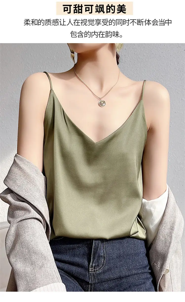 White V-Neck Acetate Camisole for Women Slim Fit — feature 30