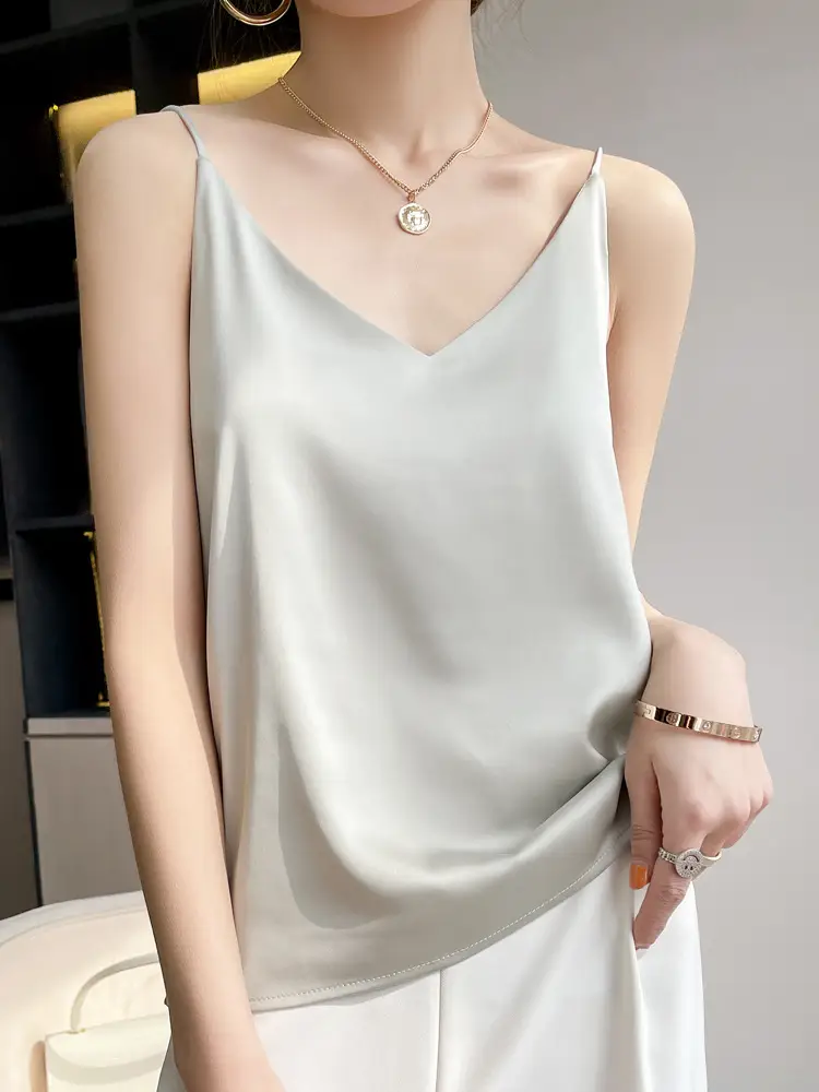White V-Neck Acetate Camisole for Women Slim Fit - Image 5