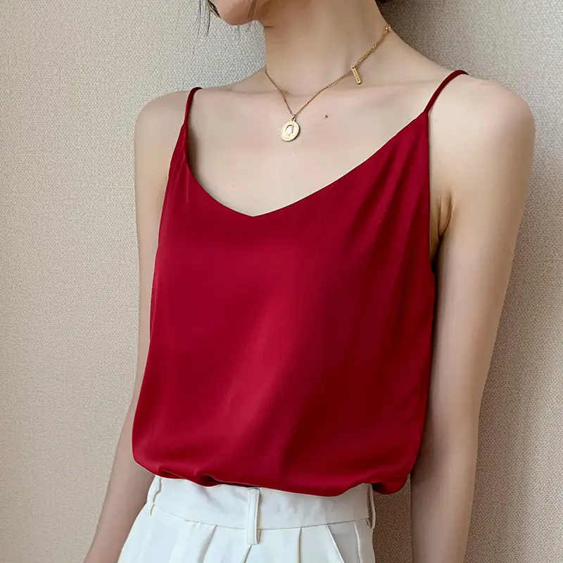 White V-Neck Acetate Camisole for Women Slim Fit - Image 8