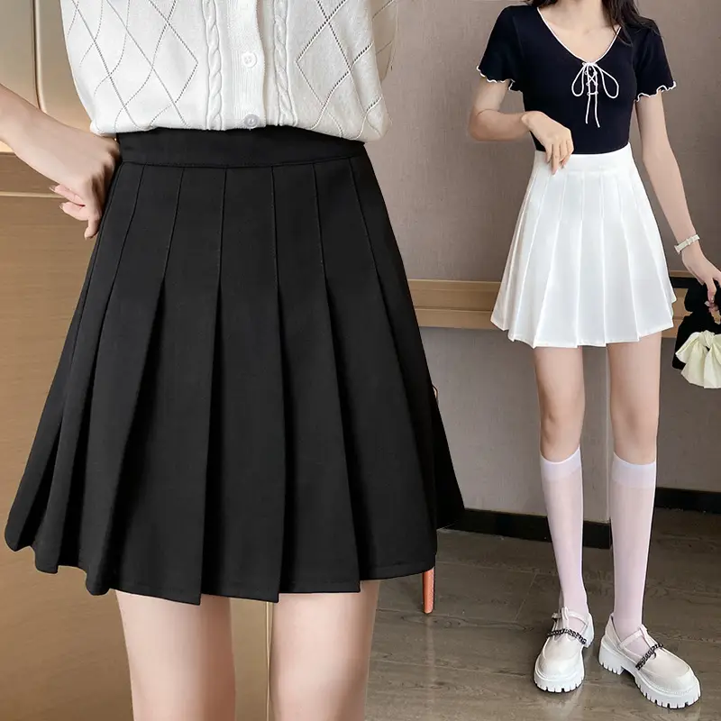 Women's Black Pleated Skirt High Waist Elastic Waist - Image 4