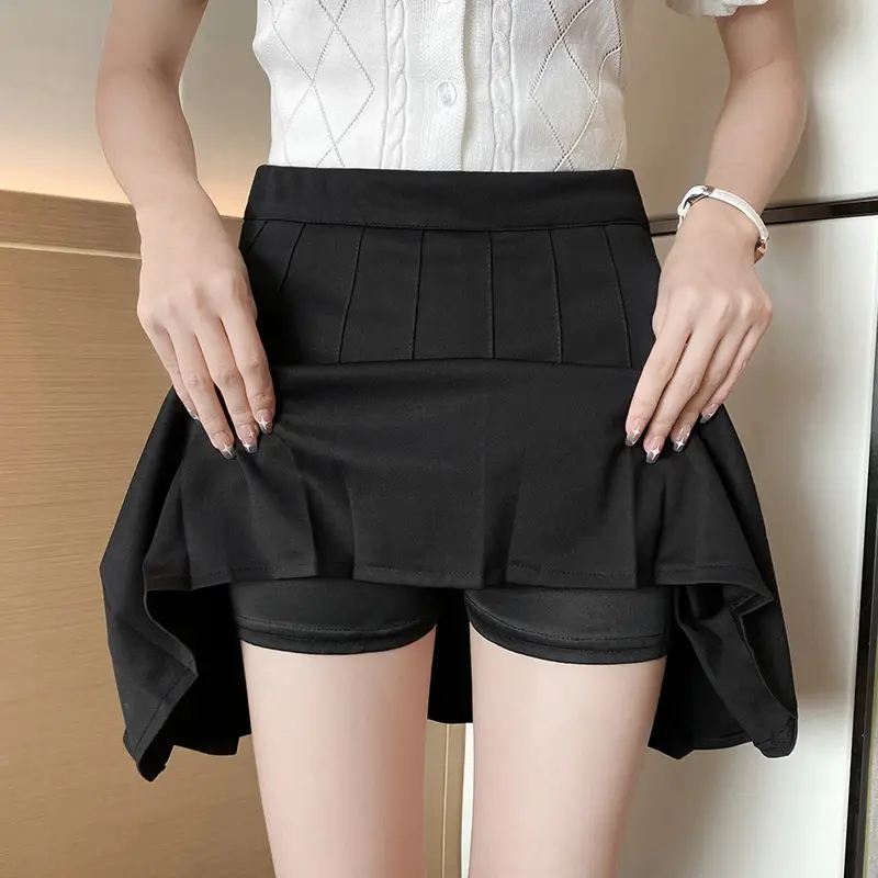 Women's Black Pleated Skirt High Waist Elastic Waist - Image 5
