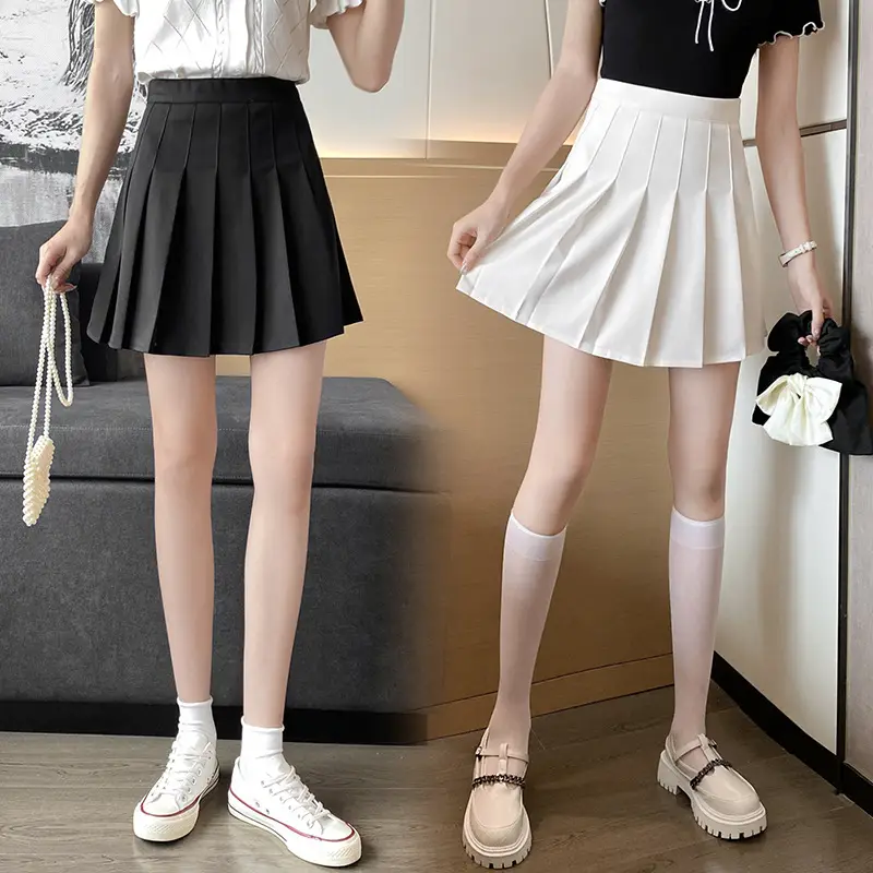 Women's Black Pleated Skirt High Waist Elastic Waist - Image 6