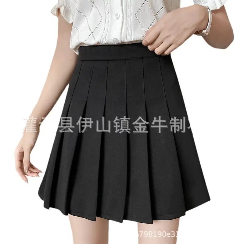Women's Black Pleated Skirt High Waist Elastic Waist - Image 7