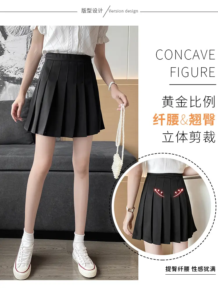 Women's Black Pleated Skirt High Waist Elastic Waist — feature 3