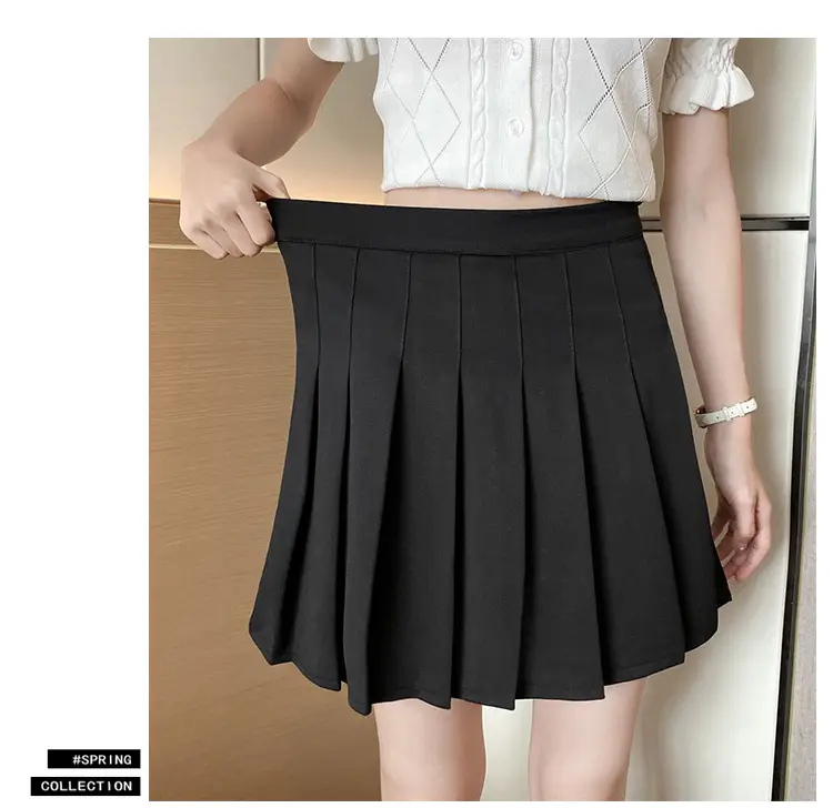 Women's Black Pleated Skirt High Waist Elastic Waist — feature 5