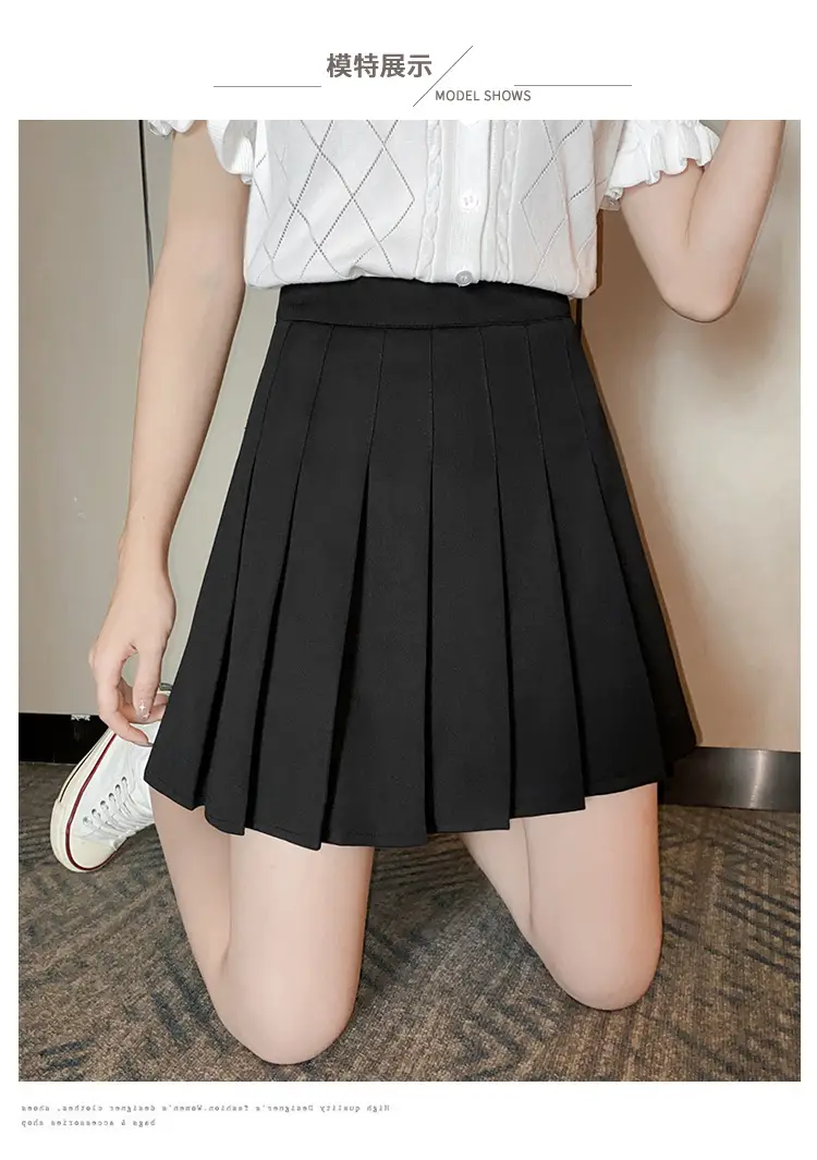 Women's Black Pleated Skirt High Waist Elastic Waist — feature 8