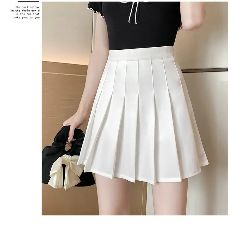 Women's Black Pleated Skirt High Waist Elastic Waist — feature 9