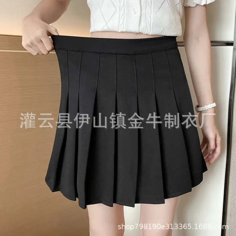 Women's Black Pleated Skirt High Waist Elastic Waist - Image 2