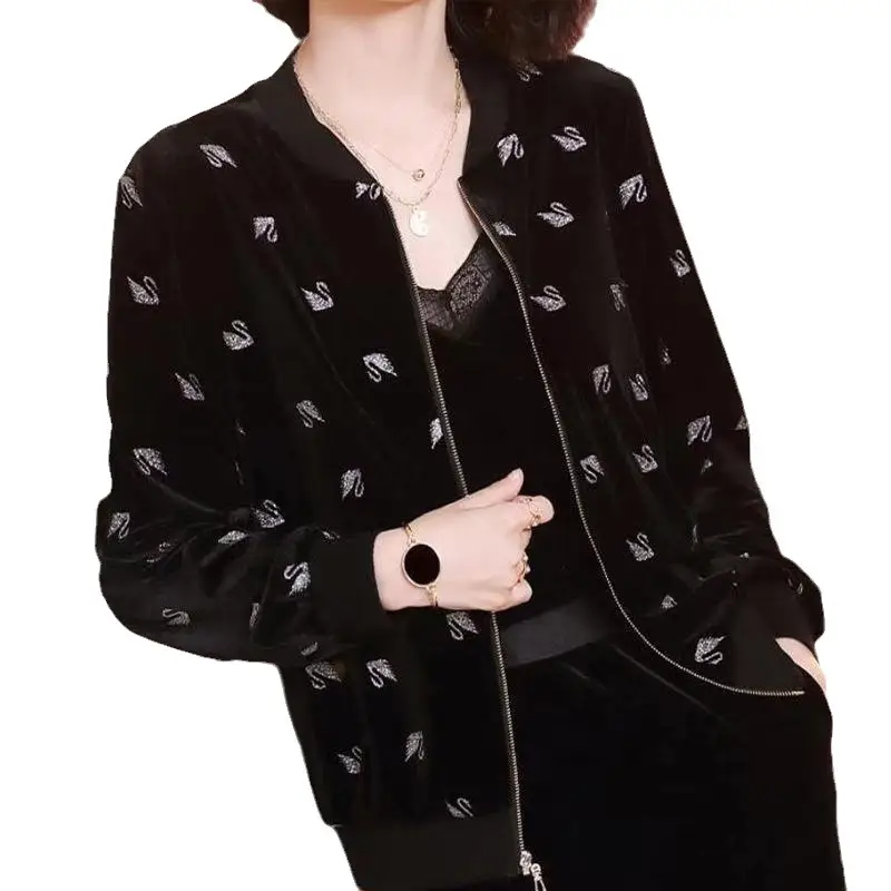 Women Velvet Crossbody Jacket Gold Embroidered Long Sleeve - Image 12