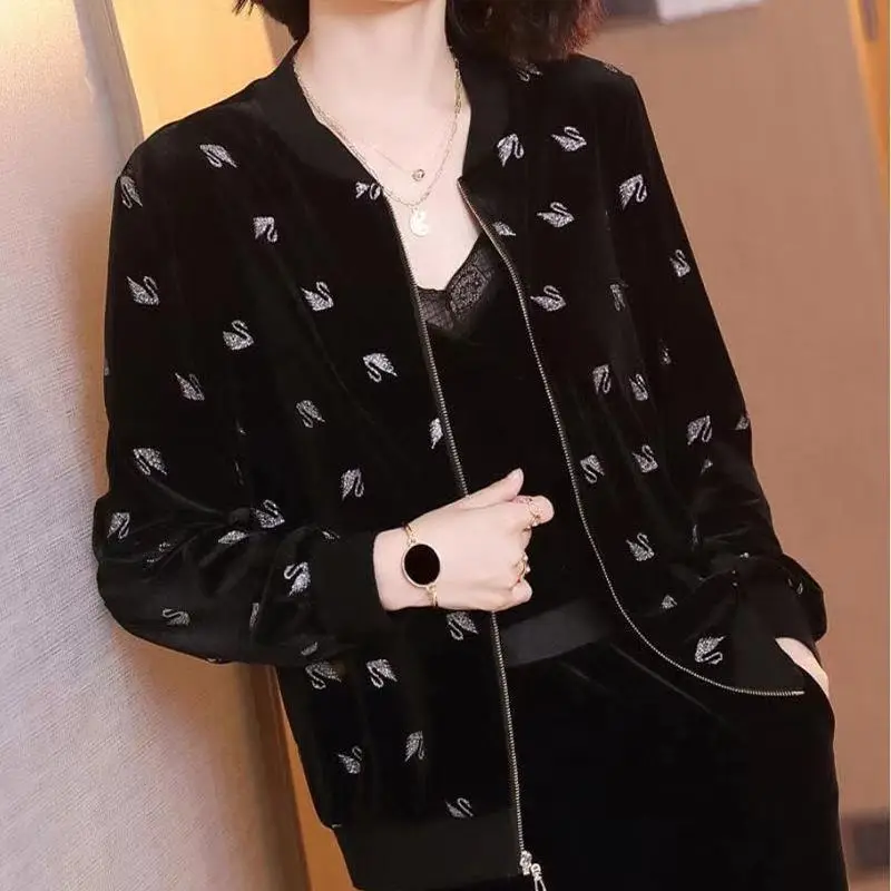 Women Velvet Crossbody Jacket Gold Embroidered Long Sleeve - Image 2