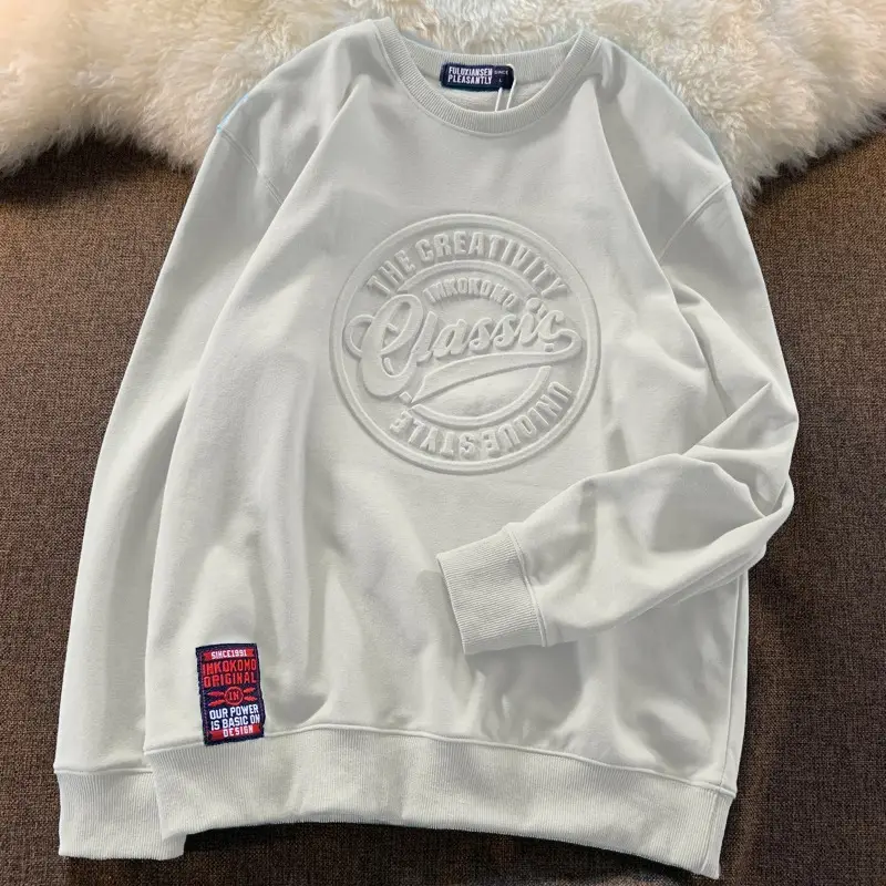 Men Women Grey Crewneck Sweatshirt with Logo Print — feature 8
