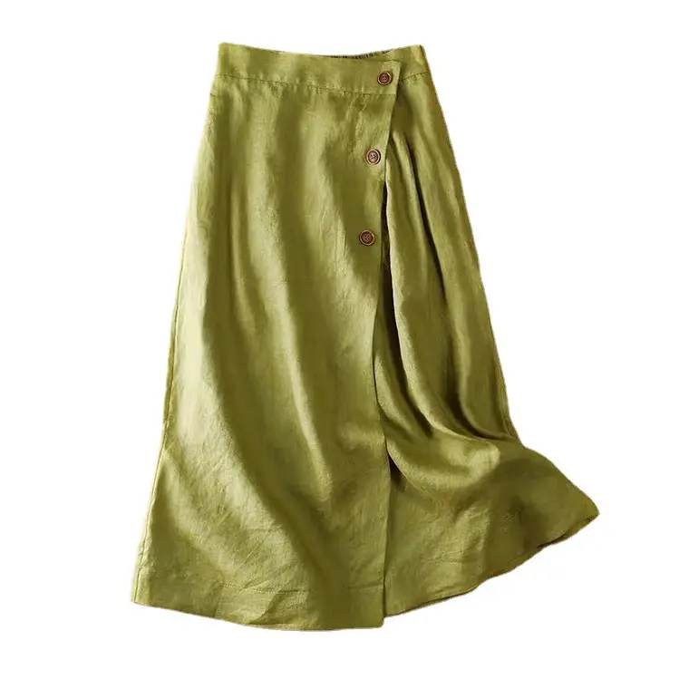 Women's 100% Pure亚麻 Mid-Length Skirt Brown - Image 7