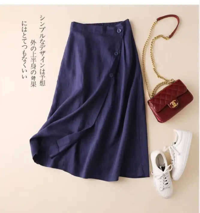 Women's 100% Pure亚麻 Mid-Length Skirt Brown - Image 4