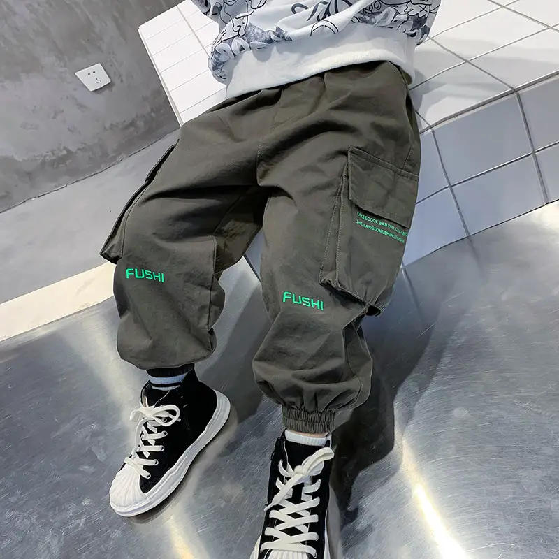 Kids Fleece Cargo Pants Grey Black Autumn Winter 2025 - Image 3