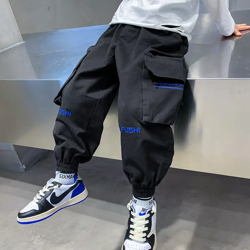 Kids Fleece Cargo Pants Grey Black Autumn Winter 2025 - Image 4