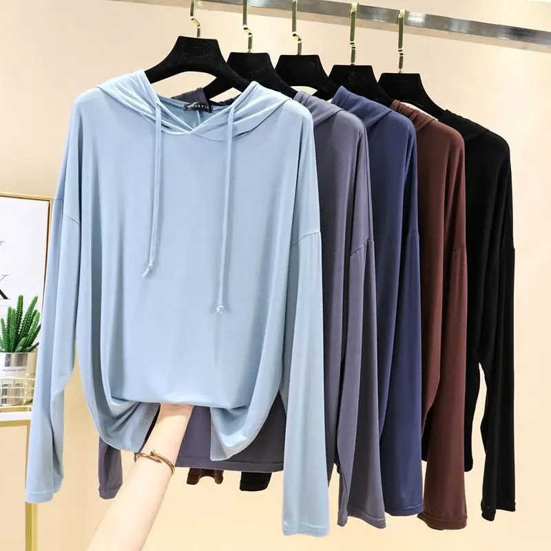 Women's Light Pink Hooded Sweatshirt Long Sleeve