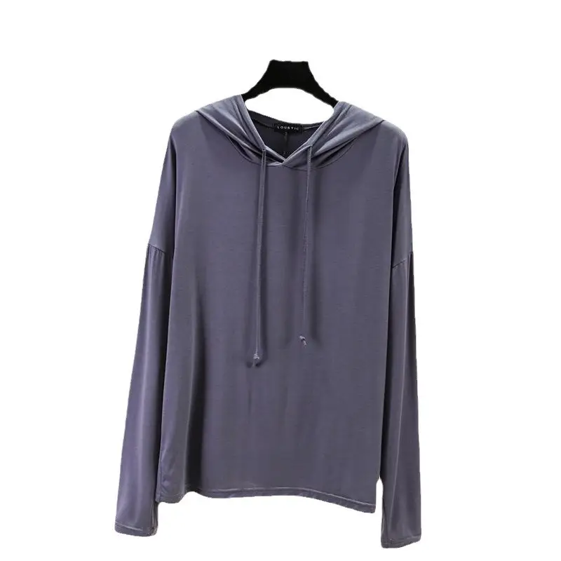 Women's Light Pink Hooded Sweatshirt Long Sleeve