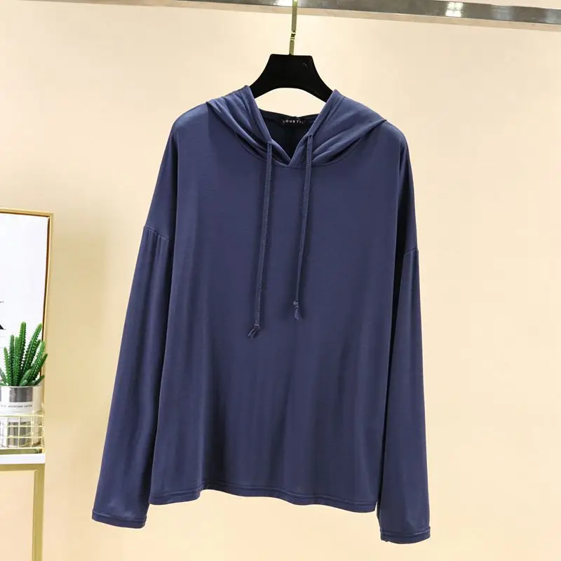 Women's Light Pink Hooded Sweatshirt Long Sleeve