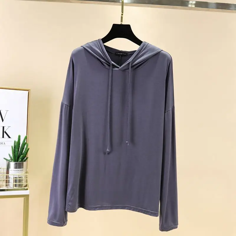 Women's Light Pink Hooded Sweatshirt Long Sleeve