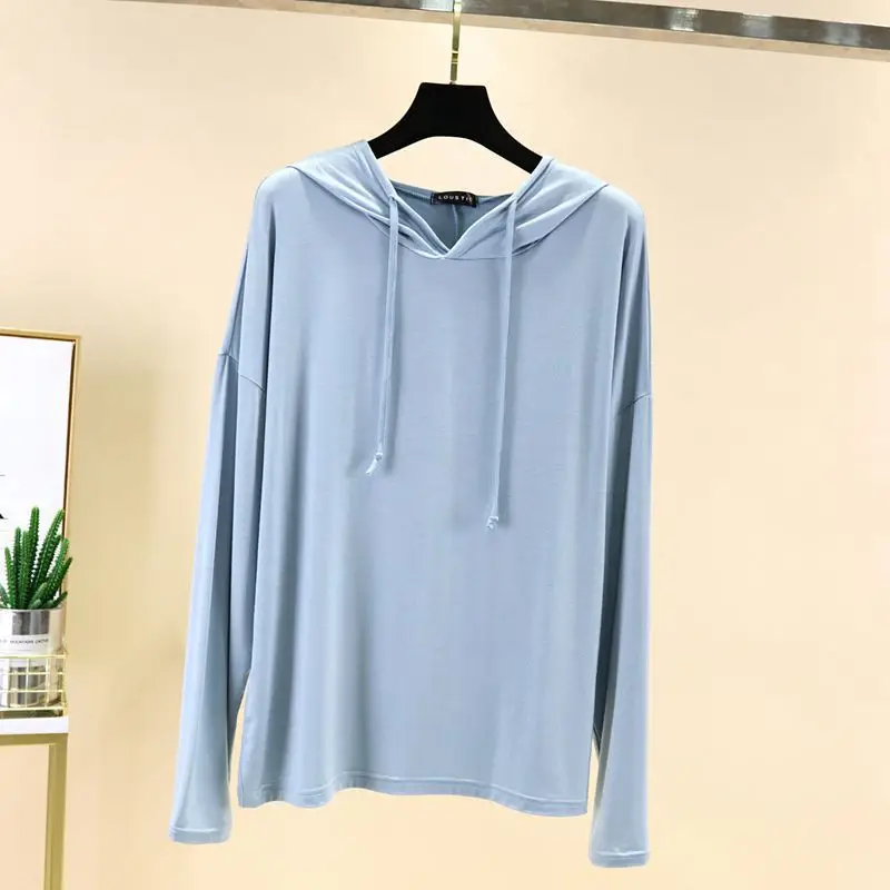 Women's Light Pink Hooded Sweatshirt Long Sleeve
