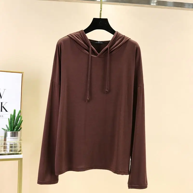 Women's Light Pink Hooded Sweatshirt Long Sleeve