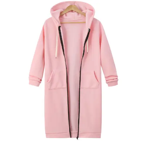 Pink Hooded Long Sleeve Women's Sweater Coat