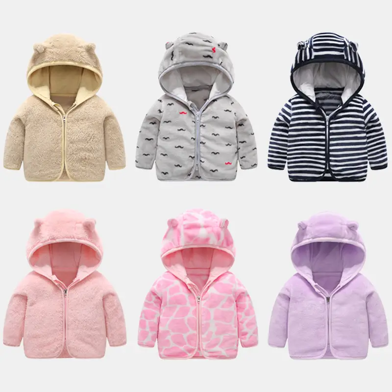 Baby Hooded Fleece Jacket Striped Bear Ear Design - Image 14
