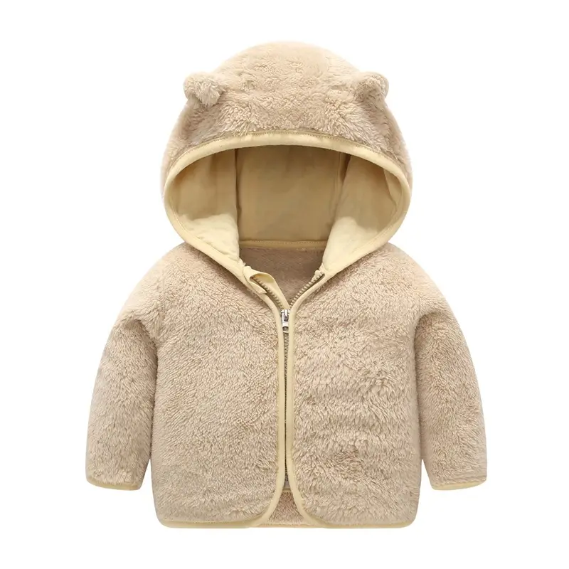 Baby Hooded Fleece Jacket Striped Bear Ear Design - Image 3