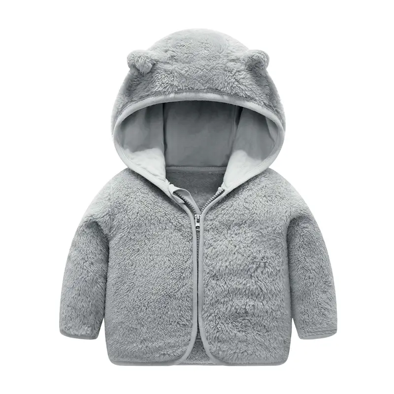 Baby Hooded Fleece Jacket Striped Bear Ear Design - Image 2